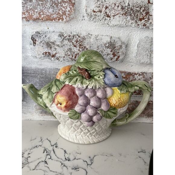 Majolica Half Teapot With Fruit Wall Hanging Made in Italy Vintage - Picture 12 of 12